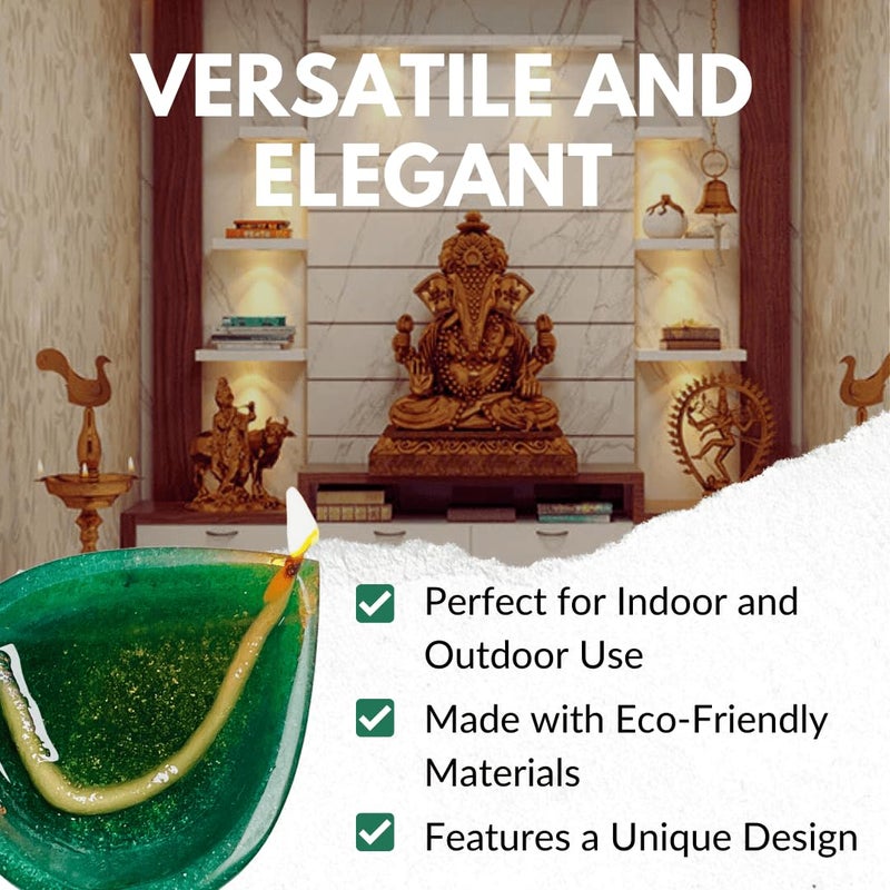 Shivkosha Handmade Green Jade Gemstone Diya for Diwali Puja and Home Decoration EcoFriendly Gift Pack 2 Oval - Image 5