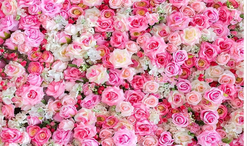 Backdropon خلفية زهور وردية لتصوير حفلات الزفاف وحفلات استقبال المواليد وأعياد الميلاد وزينة طاولة الكعك بحجم 5 أقدام ارتفاع و8 أقدام عرض (5 * 8) - Image 1