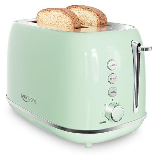 keenstone Toaster 2 Slice Stainless Steel Toaster Retro with 6 Bread Shade Settings, Bagel, Cancel, Defrost Function, 2 Slice Toaster with Extra Wide Slot, Removable Crumb Tray - Image 1