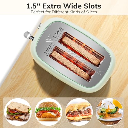 keenstone Toaster 2 Slice Stainless Steel Toaster Retro with 6 Bread Shade Settings, Bagel, Cancel, Defrost Function, 2 Slice Toaster with Extra Wide Slot, Removable Crumb Tray - Image 4