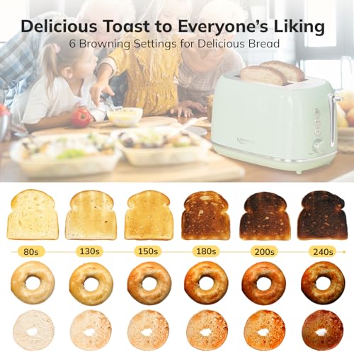 keenstone Toaster 2 Slice Stainless Steel Toaster Retro with 6 Bread Shade Settings, Bagel, Cancel, Defrost Function, 2 Slice Toaster with Extra Wide Slot, Removable Crumb Tray - Image 3