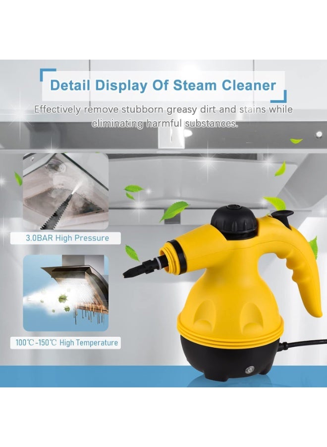 Portable Handheld Steam Cleaner 1000W Multifunctional High Temperature Pressurized Steam Cleaning Machine with 9PCS Accessory for Kitchen Sofa Bathroom Car Window,2 Nylon and 1 Copper Brush - Image 4