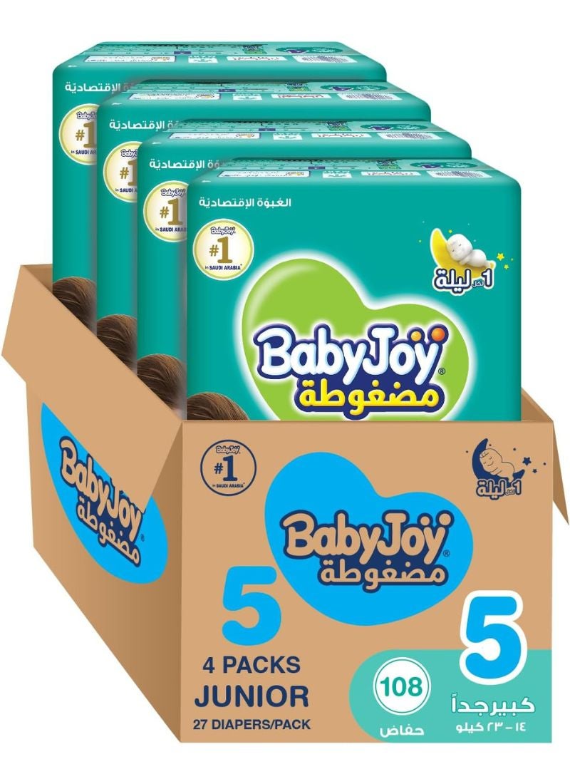 BabyJoy Baby Diapers, Size 5, 14 - 23 Kg, 27 x 4 - 108 Count -  Junior, Cotton Touch