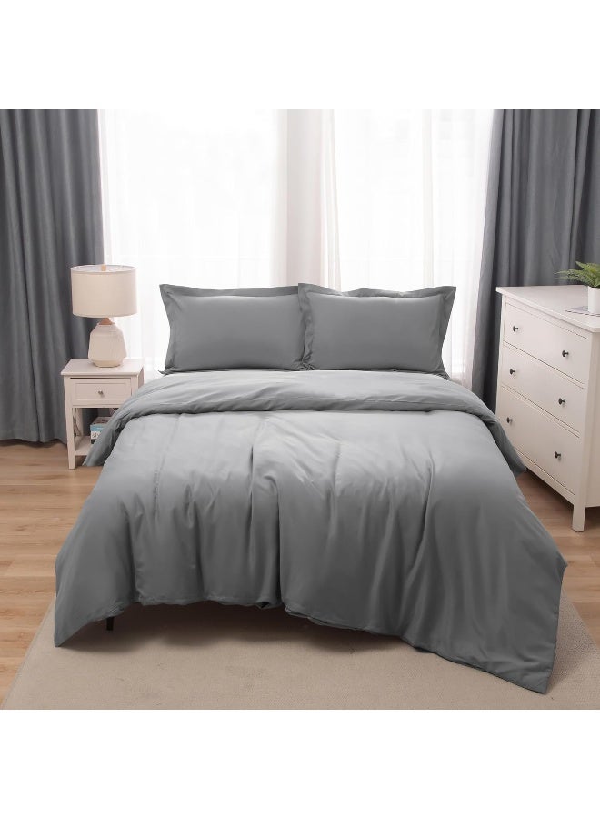 PanaX Bedding Duvet Cover Double Size Set- 1Pieces Duvet Cover 170X220Cm / 2Pieces-Pillow Shams 50X75Cm (Light Grey, Double) - Image 1