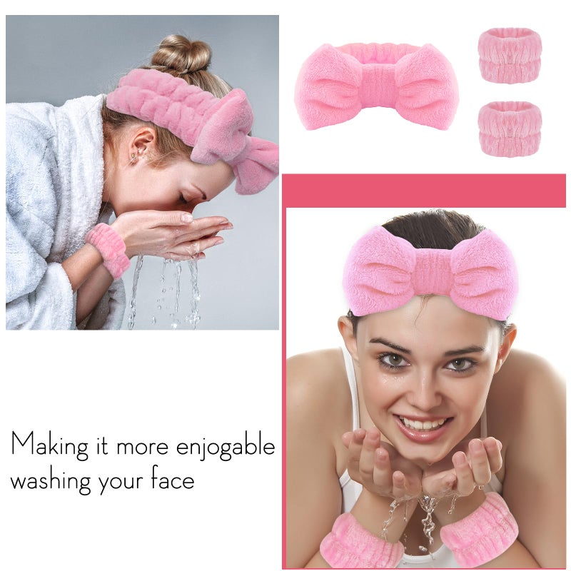 WSYUB Pink Spa Headband and Wristband Set for Face Washing - Image 3