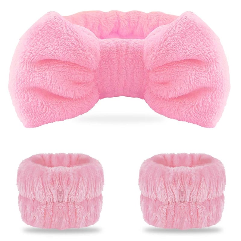 WSYUB Pink Spa Headband and Wristband Set for Face Washing - Image 1