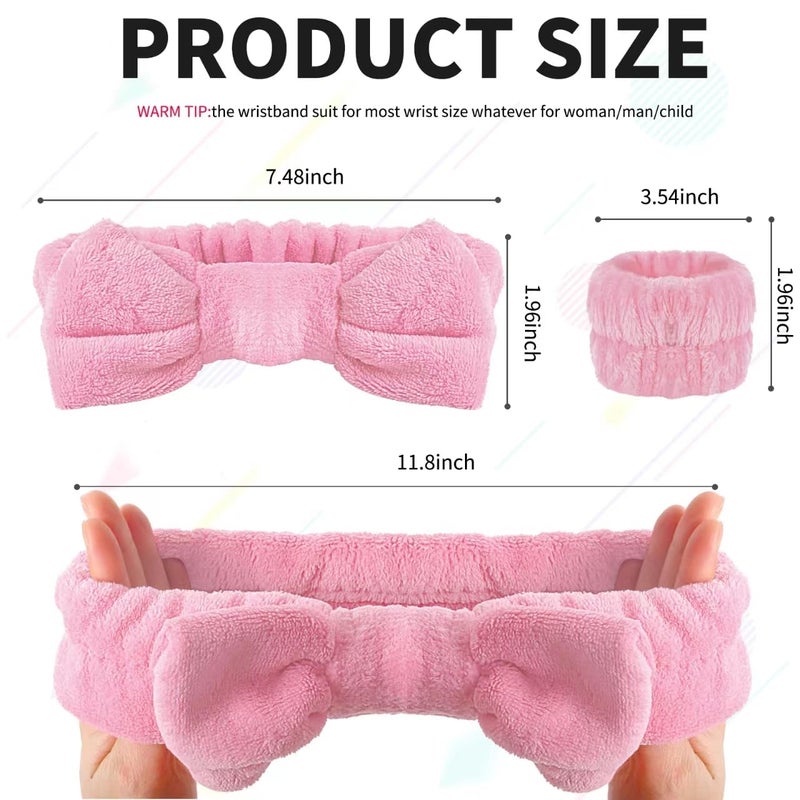 WSYUB Pink Spa Headband and Wristband Set for Face Washing - Image 2