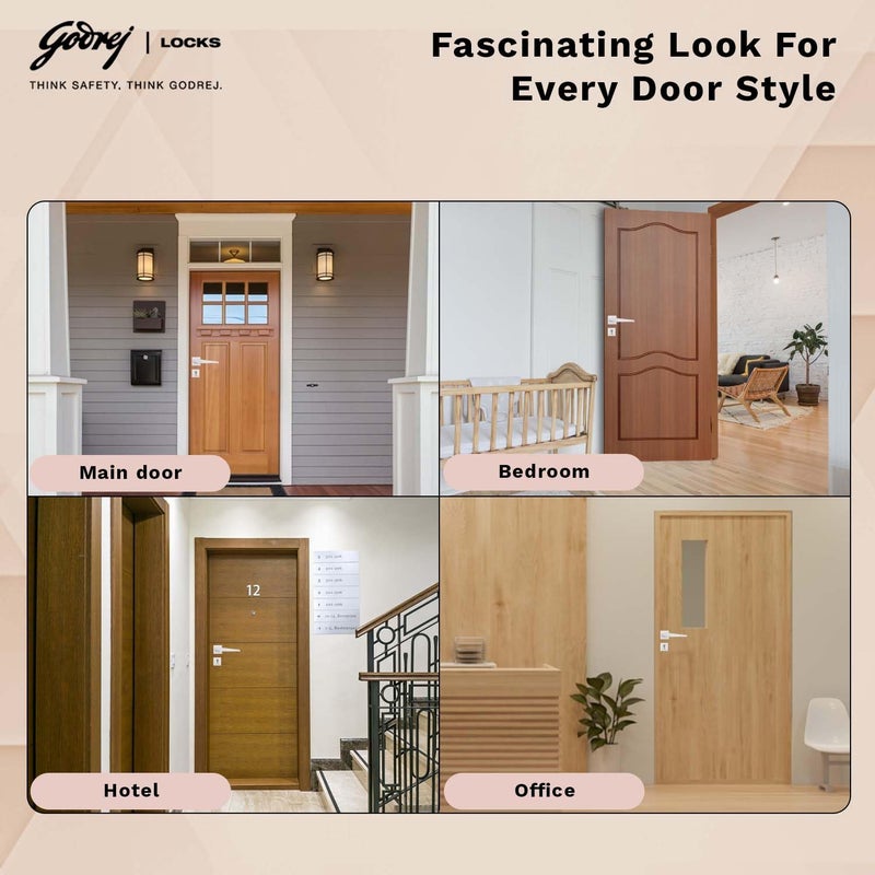 Godrej Locking Solutions and Systems Godrej Mortise Lock Handle Lock Set for Main Bedroom Door Smooth Rossette Home Dcor Handle Satin Steel Finish 60 mm 1CK Cylinder Knob from Inside and with 3 Keyswith 5year Warranty  - Image 5