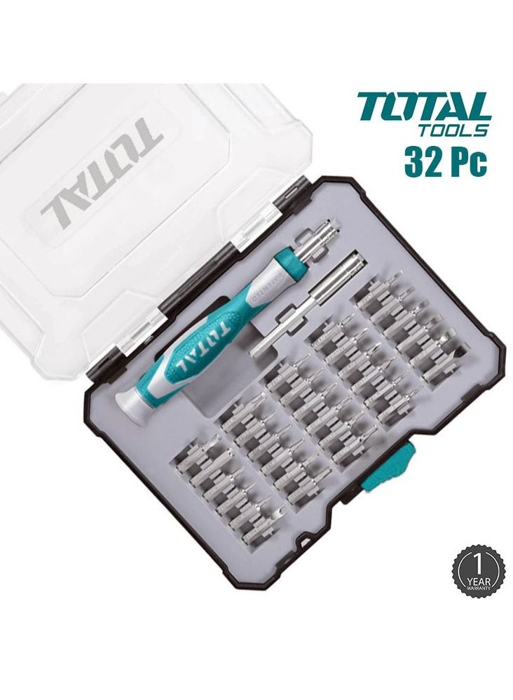 توتال مجموعة أدوات إصلاح احترافية 32 في 1 من توتال تولز، مجموعة مفكات براغي صغيرة مع رؤوس مغناطيسية ومقبض مريح للهواتف المحمولة والأجهزة اللوحية والساعات والأجهزة الصغيرة - TACSD30326 - Image 1