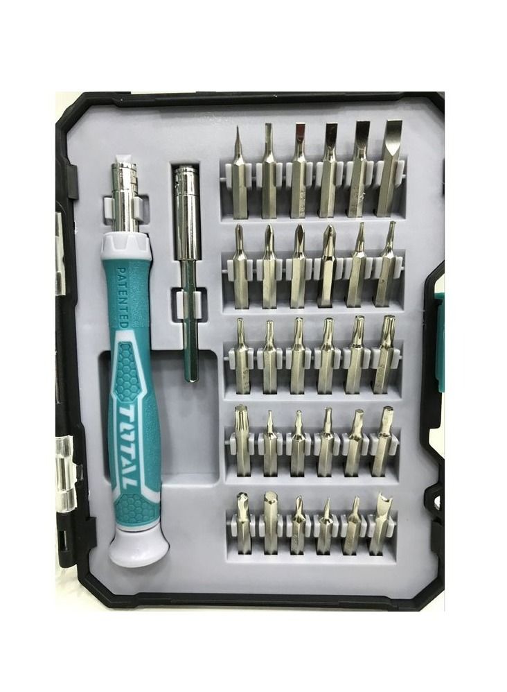 توتال مجموعة أدوات إصلاح احترافية 32 في 1 من توتال تولز، مجموعة مفكات براغي صغيرة مع رؤوس مغناطيسية ومقبض مريح للهواتف المحمولة والأجهزة اللوحية والساعات والأجهزة الصغيرة - TACSD30326 - Image 3