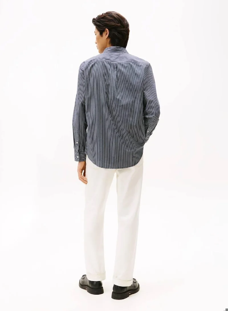 Tommy Hilfiger Black / Stripe TH Flex Regular Fit Poplin Shirt for Men | Best Price UAE
