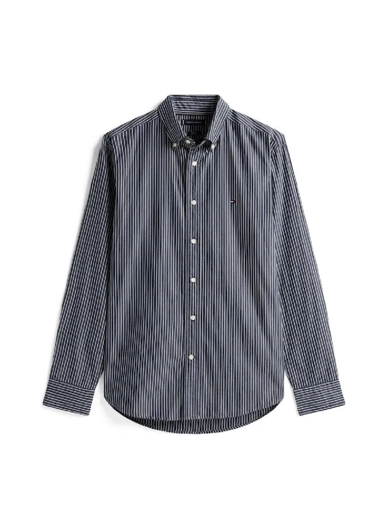 Tommy Hilfiger Black / Stripe TH Flex Regular Fit Poplin Shirt for Men | Best Price UAE