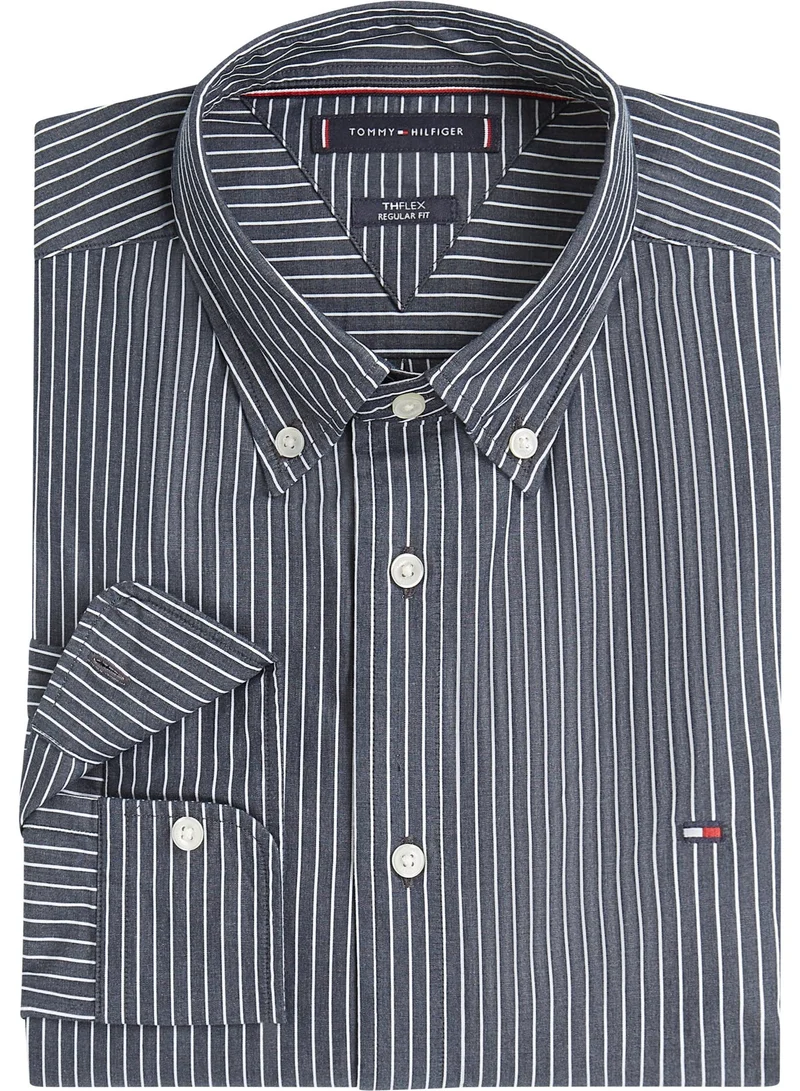 Tommy Hilfiger Black / Stripe TH Flex Regular Fit Poplin Shirt for Men | Best Price UAE