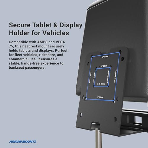 ARKON Mounts Heavy Duty Headrest Tablet and Monitor Mount | 4-Hole AMPS, VESA 75, and VESA 100 Compatible | for Taxi, Uber, Lyft, & Limo | Compatible with Tablet and VESA75/100 Monitors - Image 3