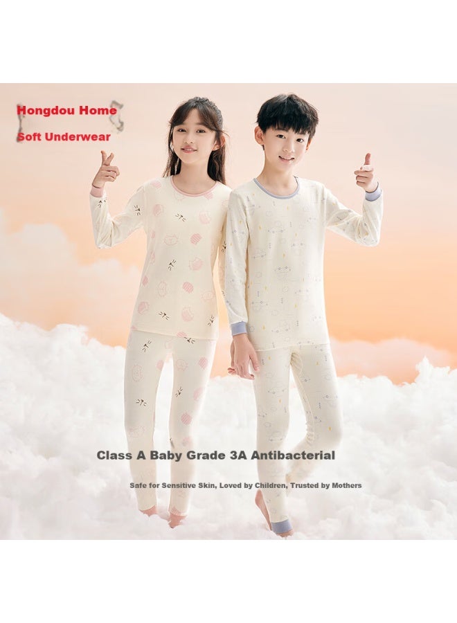 HOdo Home Hodohome Boys' 3a Antibacterial Cotton-spandex Low Collar Thermal Underwear Set Autumn Sleepwear 110cm - Image 1