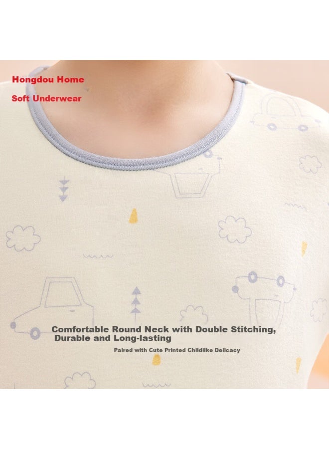 HOdo Home Hodohome Boys' 3a Antibacterial Cotton-spandex Low Collar Thermal Underwear Set Autumn Sleepwear 110cm - Image 3