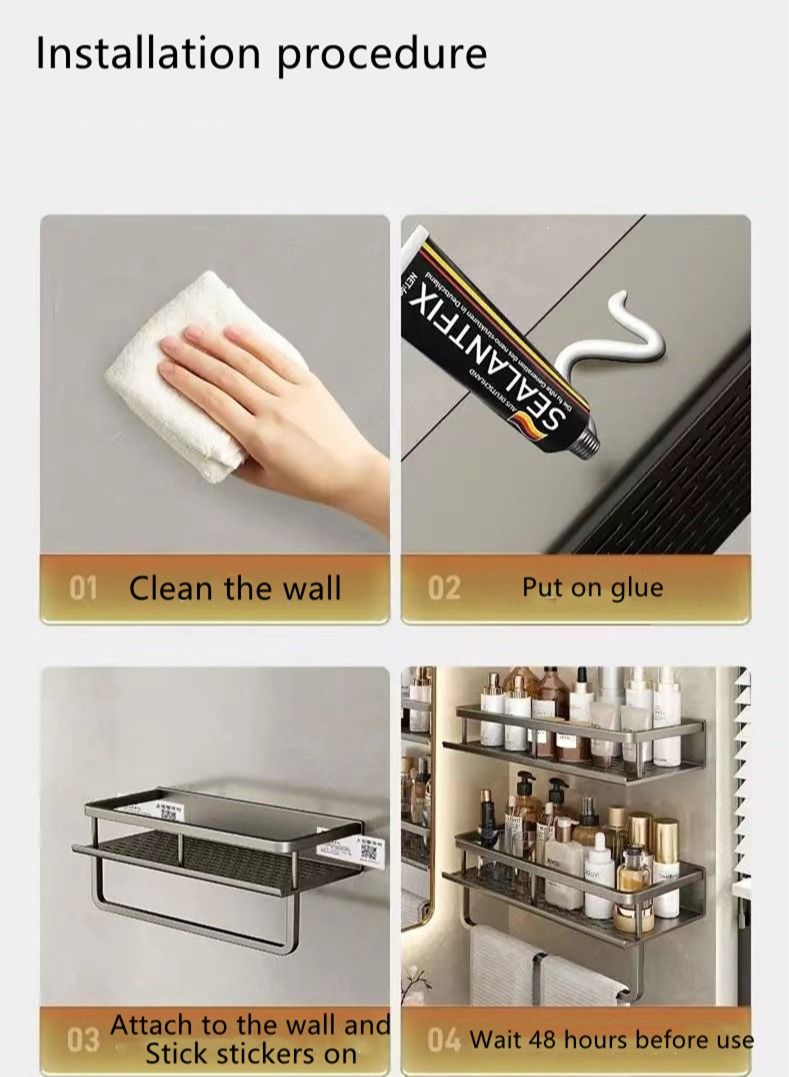 Kutis قطعة واحدة من رفوف الحمام المثبتة على الحائط، رف تخزين متعدد الوظائف مثبت على الحائط، مقاس 40 × 12 × 4 سم - Image 4