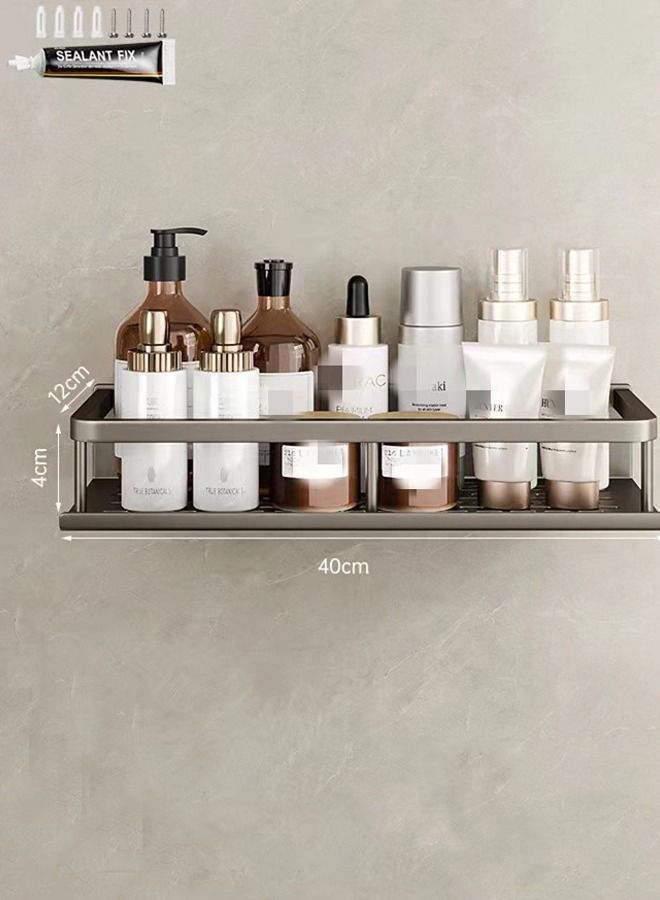 Kutis قطعة واحدة من رفوف الحمام المثبتة على الحائط، رف تخزين متعدد الوظائف مثبت على الحائط، مقاس 40 × 12 × 4 سم - Image 1
