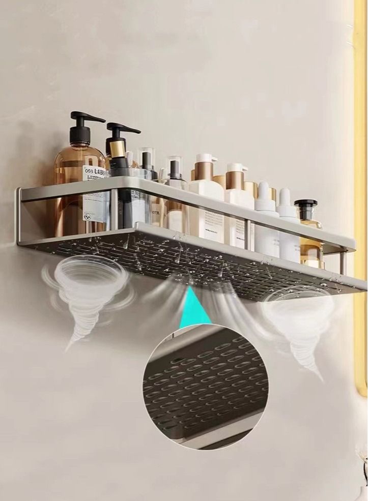 Kutis قطعة واحدة من رفوف الحمام المثبتة على الحائط، رف تخزين متعدد الوظائف مثبت على الحائط، مقاس 40 × 12 × 4 سم - Image 2