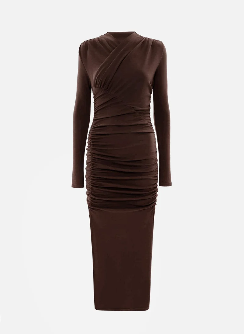 Lichi Jersey midi dress with asymmetrical gathering at the front