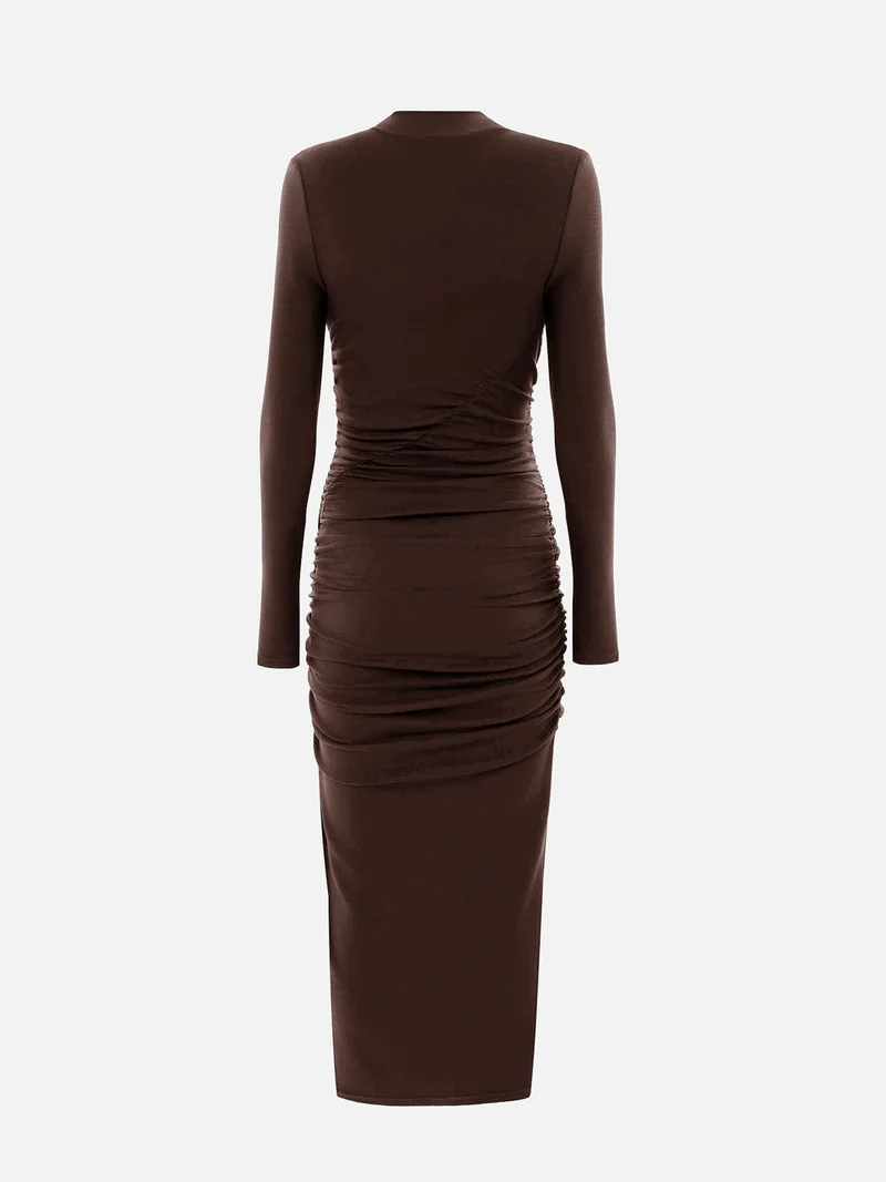 ليتشي فستان جيرسي متوسط ​​الطول مع تجمع غير متماثل في الأمام