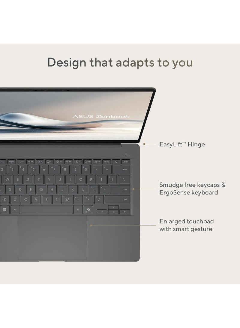 أسوس Asus Zenbook A14 UX3407QA-PS76 14" Copilot+ PC Notebook - WUXGA - 60 Hz - Qualcomm Snapdragon X X1-26-100 Processor 32GB LPDDR5X RAM, 1TB SSD, Qualcomm Adreno Graphics, Window 11 Home,  Iceland Gray English ICELAND GRAY - Image 3