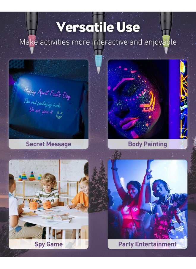 Uniclife 3 Pcs Invisible Ink Pen With 3 Pcs Uv Led Keychain Flashlight, Spy Pen, Disappearing Ink Magic Pen For Secret Notes, Magic Spy Marker With Purple Light For Christmas Halloween Holiday Present  - Image 5