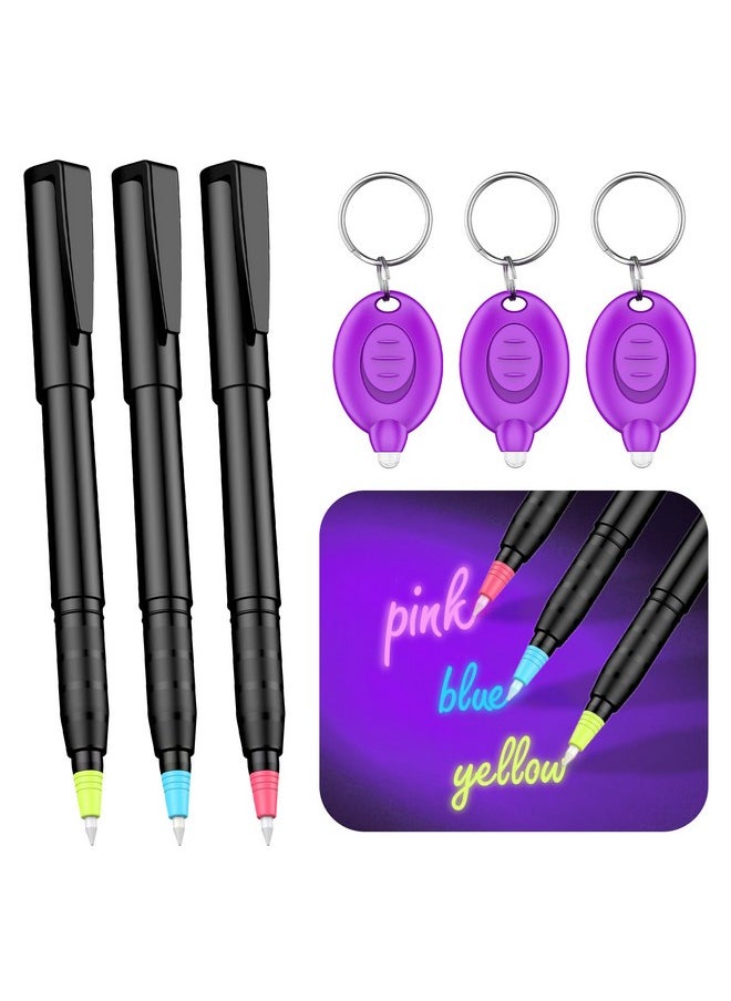 Uniclife 3 Pcs Invisible Ink Pen With 3 Pcs Uv Led Keychain Flashlight, Spy Pen, Disappearing Ink Magic Pen For Secret Notes, Magic Spy Marker With Purple Light For Christmas Halloween Holiday Present  - Image 1