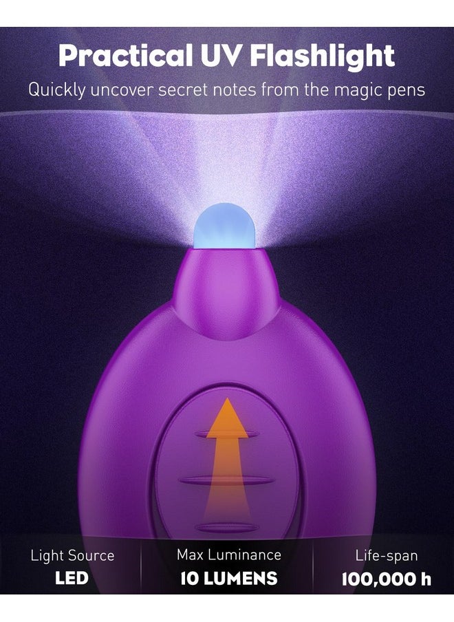 Uniclife 3 Pcs Invisible Ink Pen With 3 Pcs Uv Led Keychain Flashlight, Spy Pen, Disappearing Ink Magic Pen For Secret Notes, Magic Spy Marker With Purple Light For Christmas Halloween Holiday Present  - Image 2