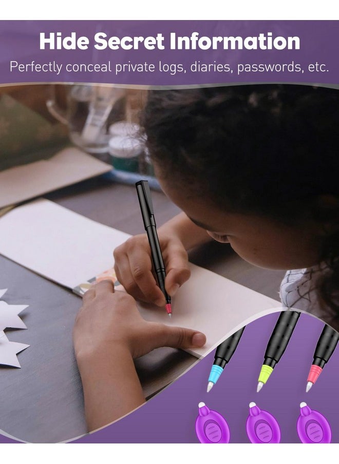 Uniclife 3 Pcs Invisible Ink Pen With 3 Pcs Uv Led Keychain Flashlight, Spy Pen, Disappearing Ink Magic Pen For Secret Notes, Magic Spy Marker With Purple Light For Christmas Halloween Holiday Present  - Image 4