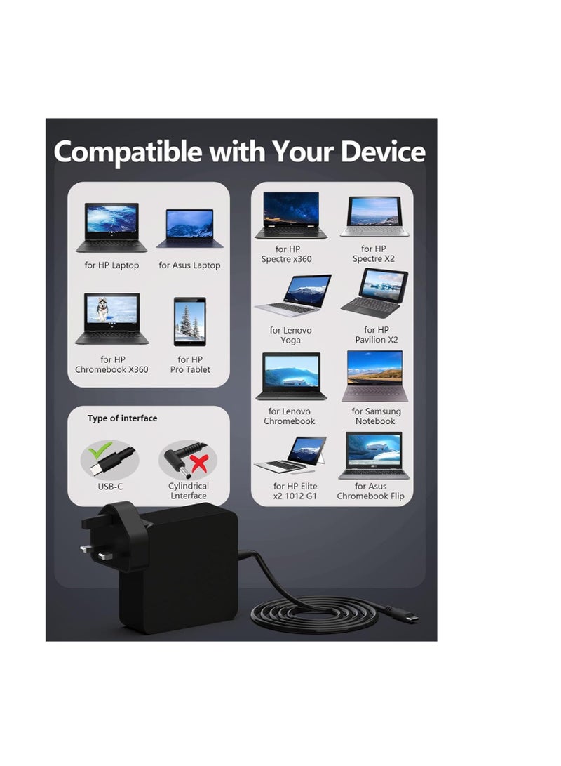 Terabyte Universal 65W USB C Charger - USB C Laptop Charger : for Huawei/Lenovo/HP/Asus/Dell/Samsung/Acer/Mac Book pro And All Computer or Smart Phones, Fast Type C AC Power Adapter Cord - Image 3