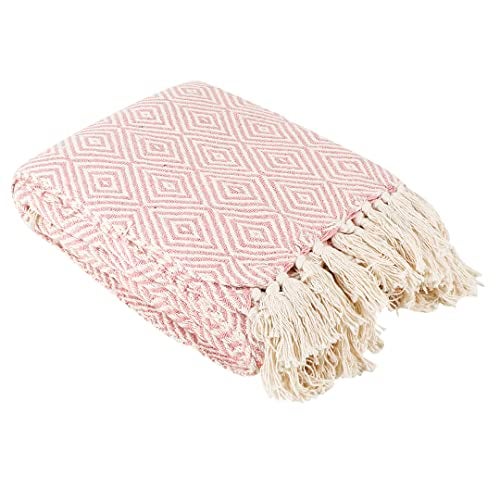 SASHAA WORLD Cotton Throw Blanket | Throw for Living Room, Sofa, Bed, Chair, Picnic & Used for Gift | Cotton Diamond Throw 130x 180 cm (Pink) - Image 3