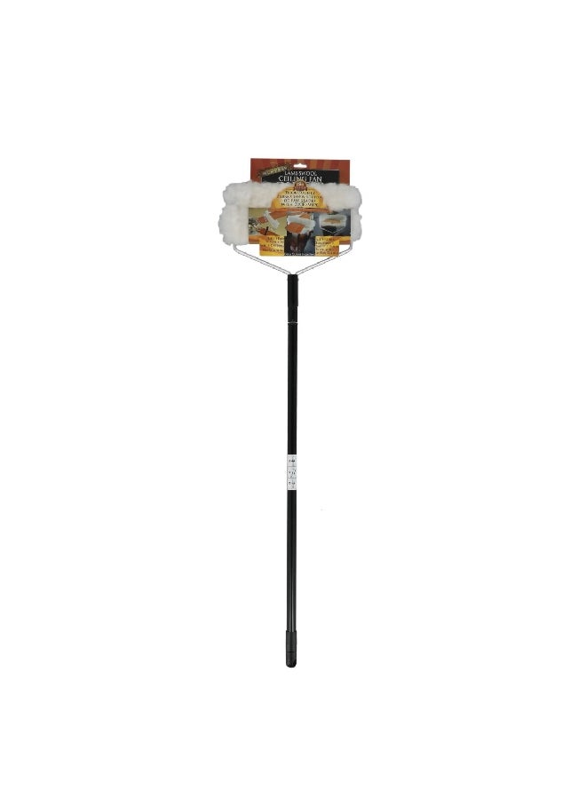 WOOL SHOP Lambswool Extendable Handle Ceiling Fan Duster White and Black 59.25 x 11.5 Inch CFD10 - Image 1