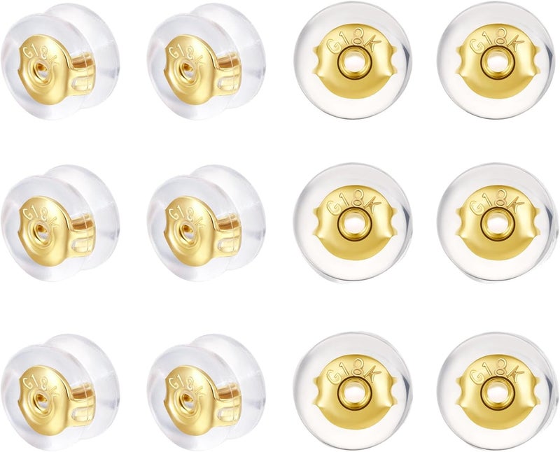 DELECOE 6 Pairs Silicone Earring Backs - 14K Gold, Secure Locking, Hypoallergenic for Studs & Hoops - Image 1