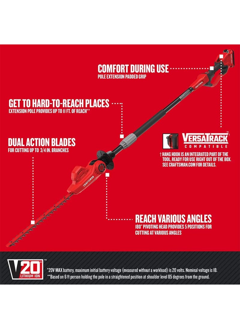 CRAFTSMAN CRAFTSMAN V20 Cordless Pole Hedge Trimmer 18Inch Extended Reach Battery and Charger Included CMCPHT818D1  - Image 2