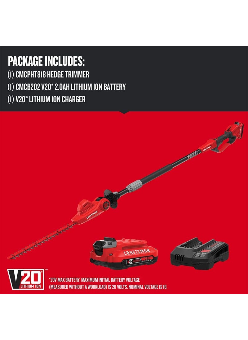 CRAFTSMAN CRAFTSMAN V20 Cordless Pole Hedge Trimmer 18Inch Extended Reach Battery and Charger Included CMCPHT818D1  - Image 3