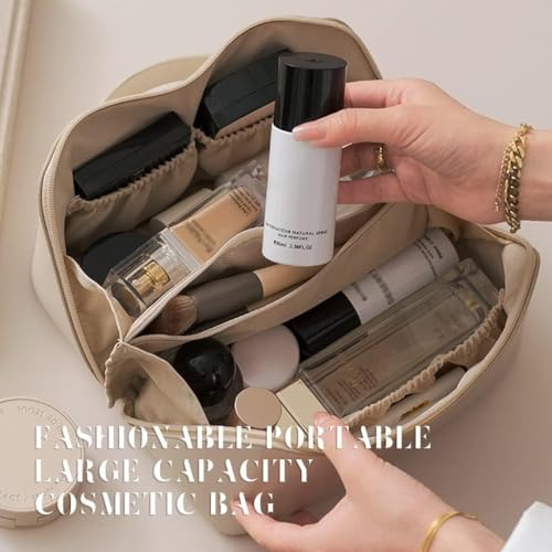 ANGENIL Makeup Pouch Bag, Travel Pouches for Women, Vanity Bag for Women Latest, Cosmetic Organizer, Travel Toiletry Bag, Mini Makeup Bag and Skincare Pouch, Leather Vanity Bag (White, Medium) - Image 3