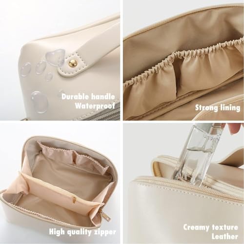 ANGENIL Makeup Pouch Bag, Travel Pouches for Women, Vanity Bag for Women Latest, Cosmetic Organizer, Travel Toiletry Bag, Mini Makeup Bag and Skincare Pouch, Leather Vanity Bag (White, Medium) - Image 4