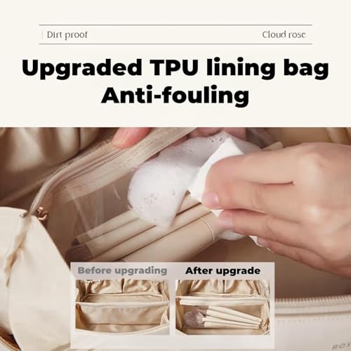 ANGENIL Makeup Pouch Bag, Travel Pouches for Women, Vanity Bag for Women Latest, Cosmetic Organizer, Travel Toiletry Bag, Mini Makeup Bag and Skincare Pouch, Leather Vanity Bag (White, Medium) - Image 5