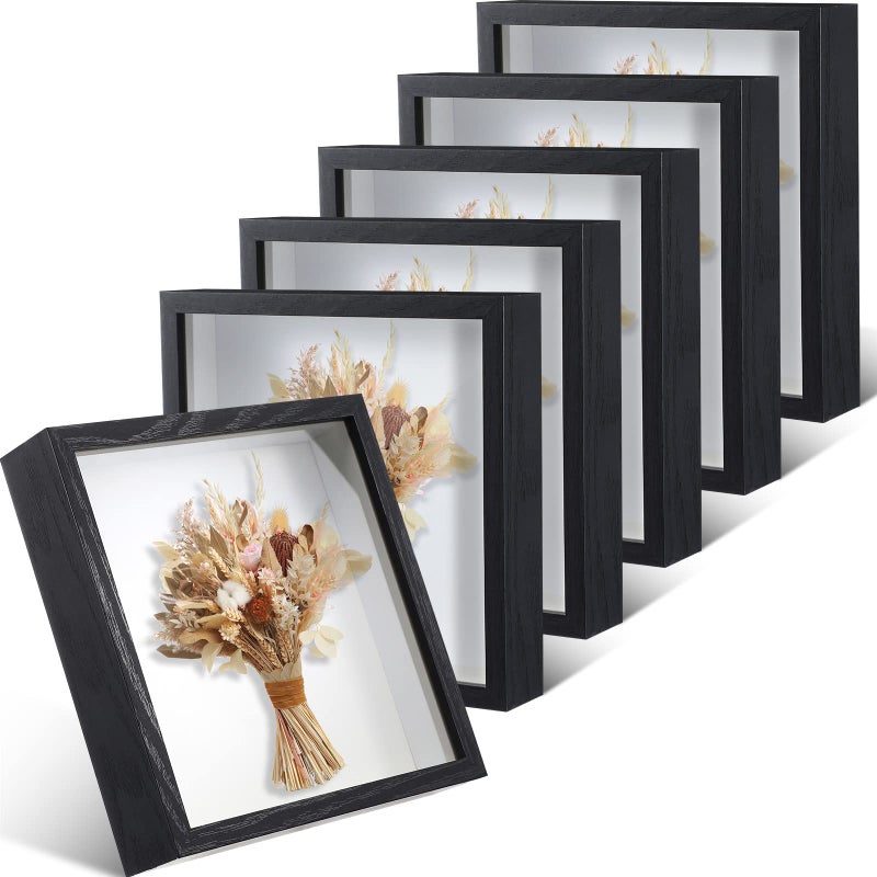 Reginary 6 Pack 8 x 8 Inches Shadow Box Frame Black Wood Shadow Boxes Display Cases 12 Inch Interior Depth Display Case Wall Tabletop Showcase Ideal for Memorabilia Pictures Flowers Medals Tickets - Image 3