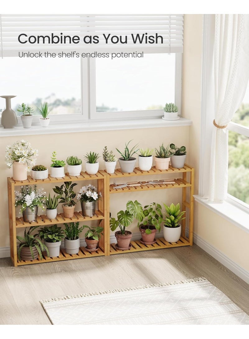 سونمجز رف حمام من الخيزران، رف نباتات قابل للتعديل بثلاث طبقات، مثبت على الحائط أو حامل، في غرفة المعيشة، الشرفة، المطبخ، 15 × 60 × 54 سم طبيعي - Image 4