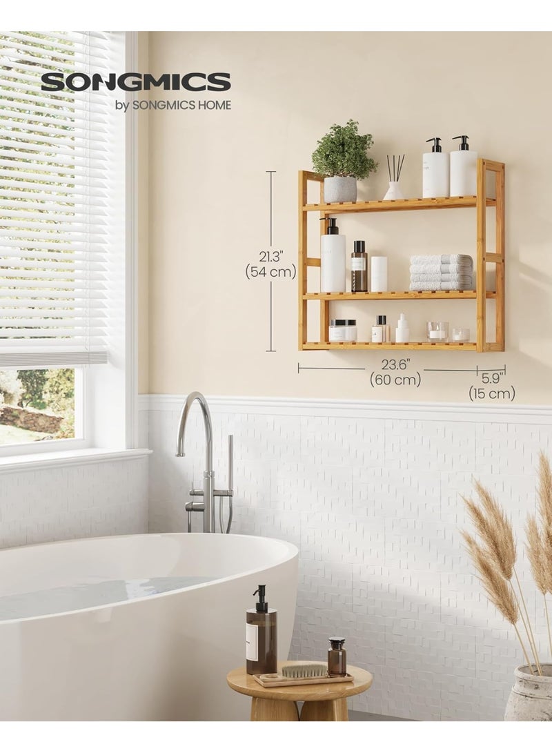 سونمجز رف حمام من الخيزران، رف نباتات قابل للتعديل بثلاث طبقات، مثبت على الحائط أو حامل، في غرفة المعيشة، الشرفة، المطبخ، 15 × 60 × 54 سم طبيعي - Image 3