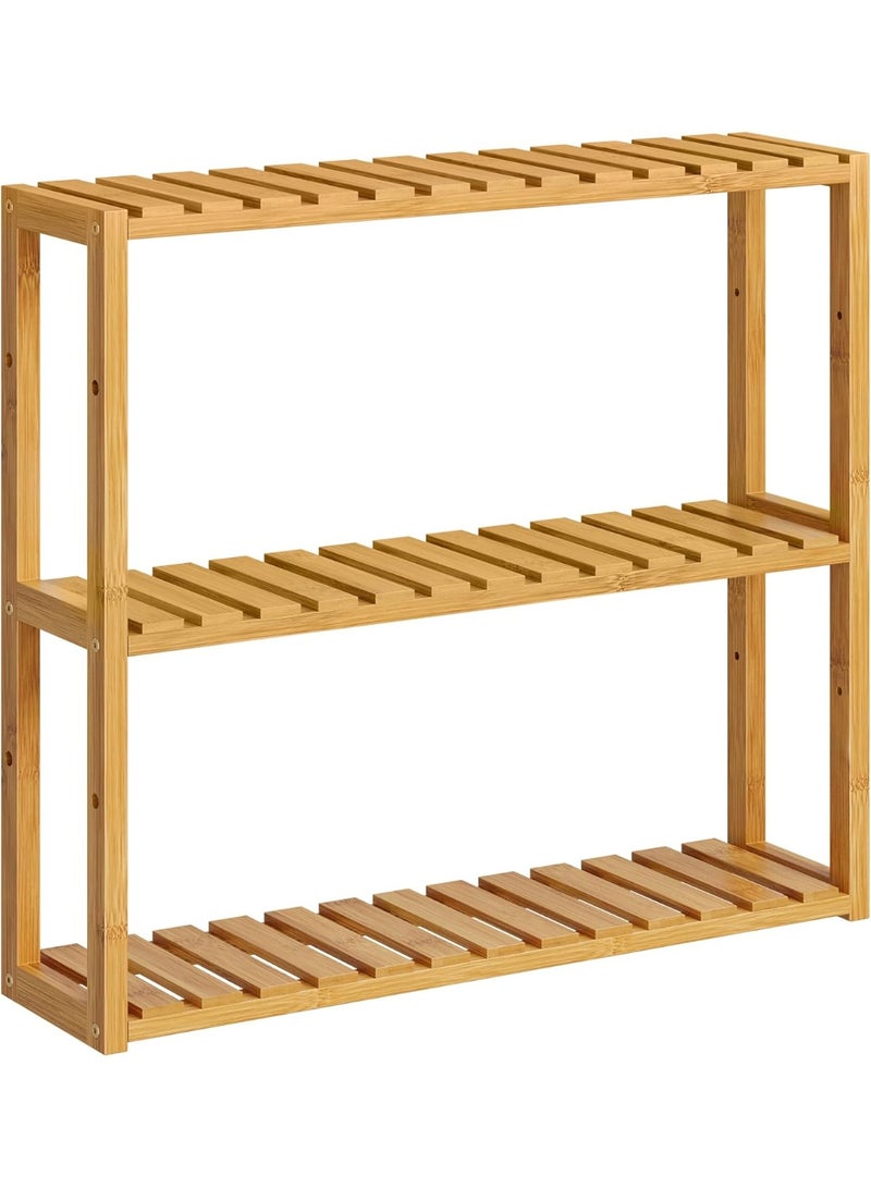 سونمجز رف حمام من الخيزران، رف نباتات قابل للتعديل بثلاث طبقات، مثبت على الحائط أو حامل، في غرفة المعيشة، الشرفة، المطبخ، 15 × 60 × 54 سم طبيعي - Image 1