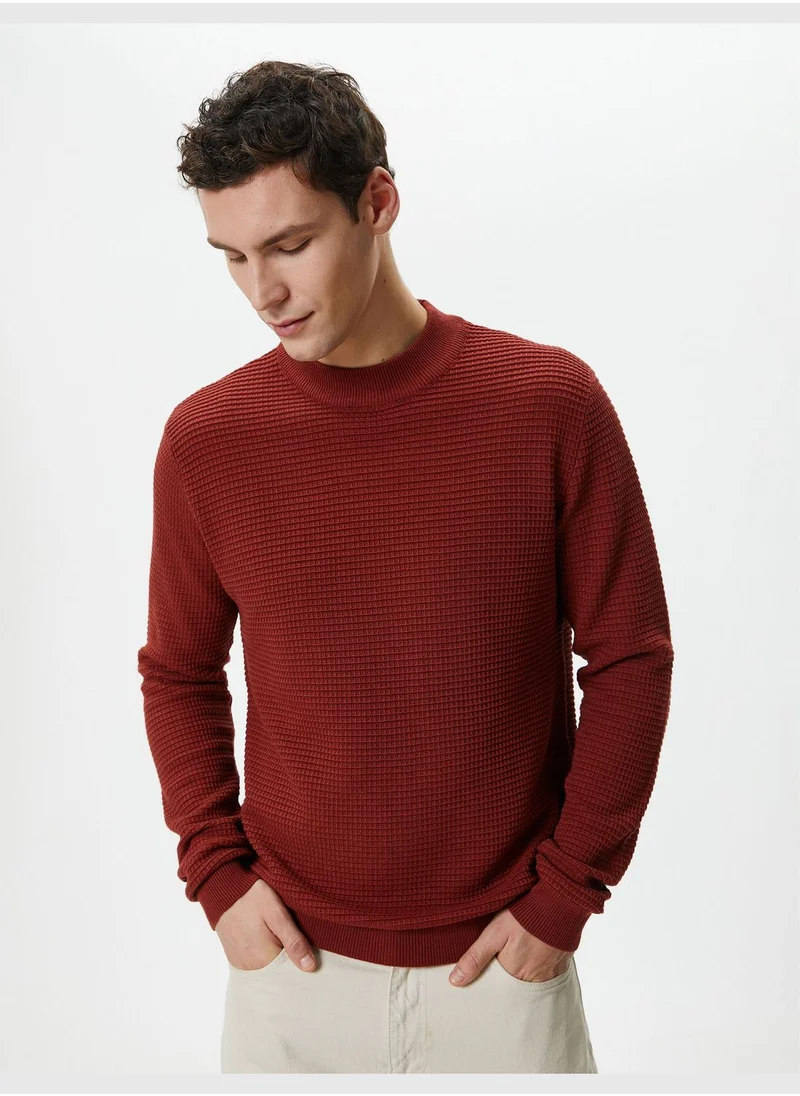 كوتون Slim Fit Crew Neck Textured Basic Knitwear Sweater