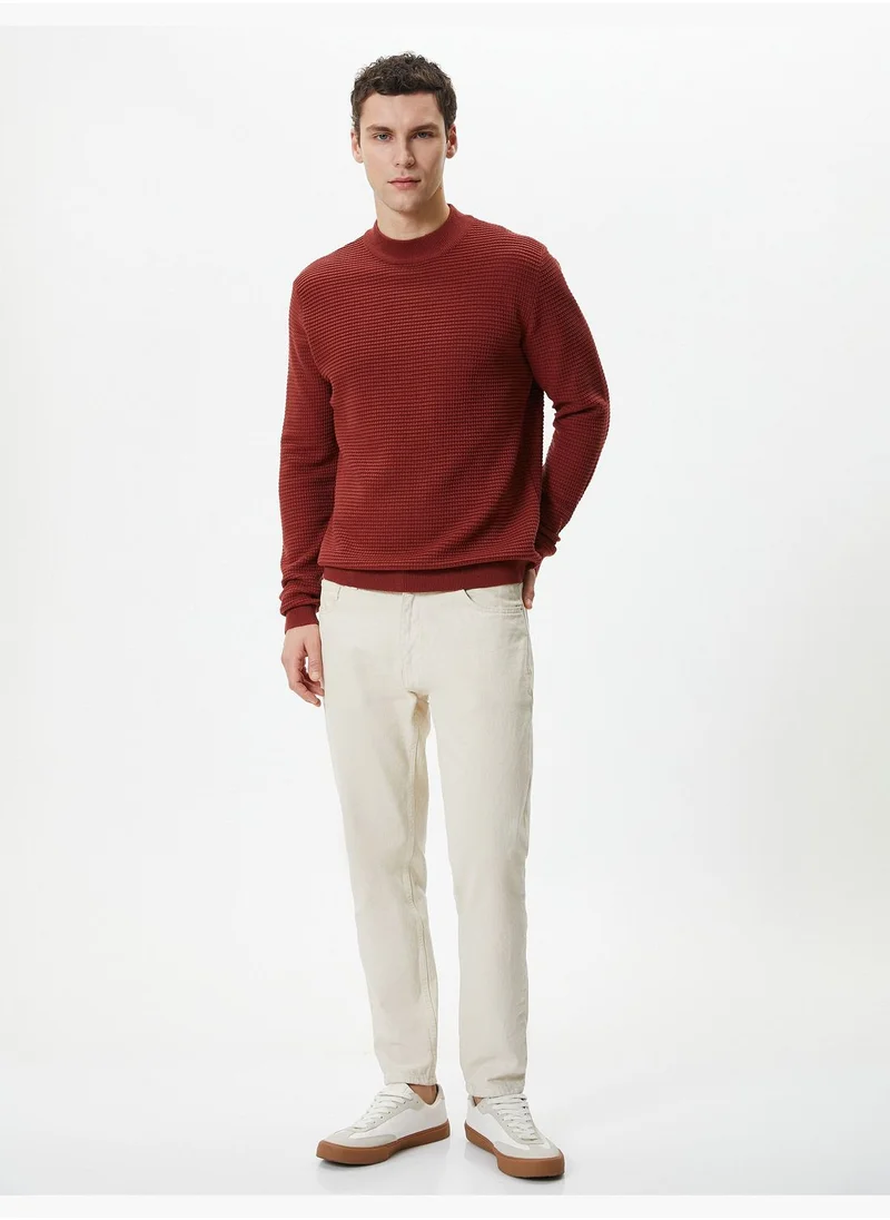 كوتون Slim Fit Crew Neck Textured Basic Knitwear Sweater