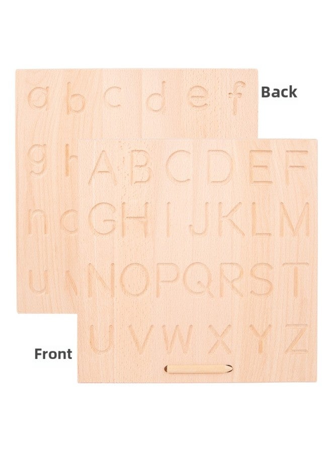 سعر لوحة ممارسة الأخدود الخشبية المقعرة المحدبة للتعليم المبكر مونتيسوري الحروف الرقمية هندسة خشب الزان لوحة كتابة أعمى - اللون: لوحة كتابة أعمى بأحرف كبيرة TC - Image 1