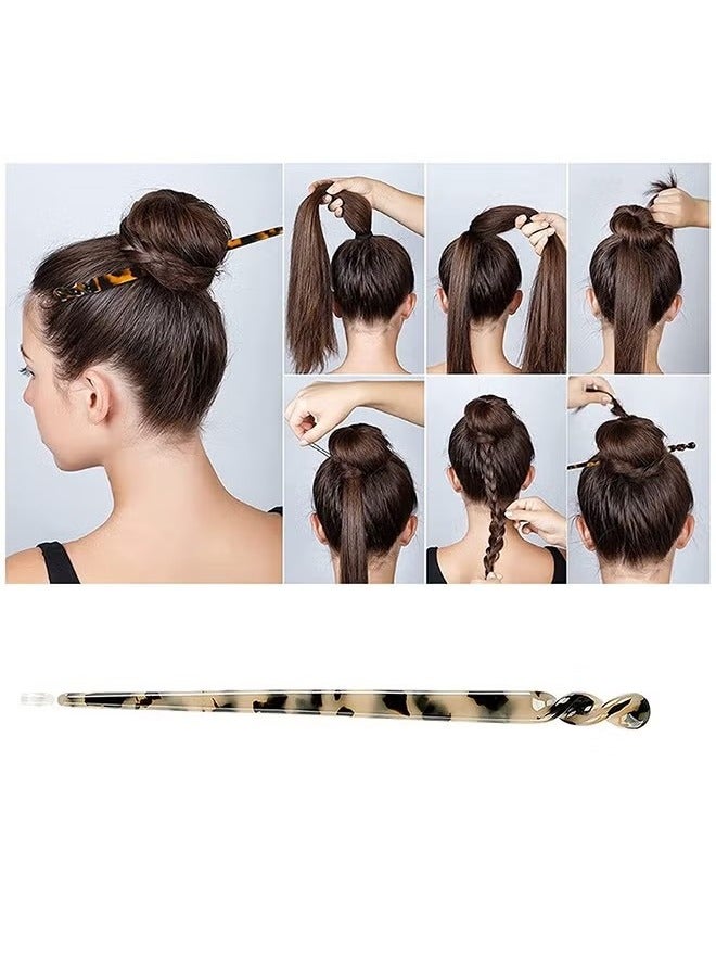 Generic 3 Pcs Acetate Hair Sticks, Twist Hair Chopsticks Disk Hair Sticks, Leopard Print Tortoise Shell Hairpin Retro Hairpins Disk Hair Accessories for Women Girls (Green+Off White)  - Image 5