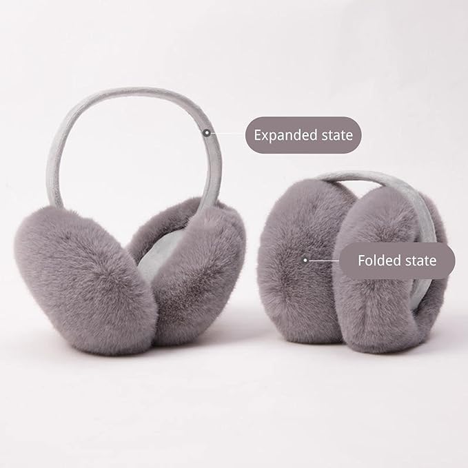 THE DDS STORE Ear Muffs for Women - Winter Ear Warmers - Soft & Warm Cable Knit Furry Fleece Earmuffs - Ear Covers for Cold Weather (Grey) - Image 2