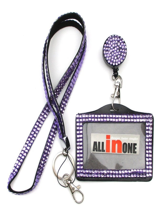 ALL in ONE Rhinestone Lanyard Bling Crystal Necklace + Badge Reel + Horizontal Card Holder for Business Id/Key (Purple) - Image 5