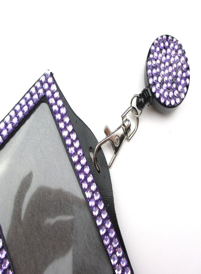 ALL in ONE Rhinestone Lanyard Bling Crystal Necklace + Badge Reel + Horizontal Card Holder for Business Id/Key (Purple) - Image 2